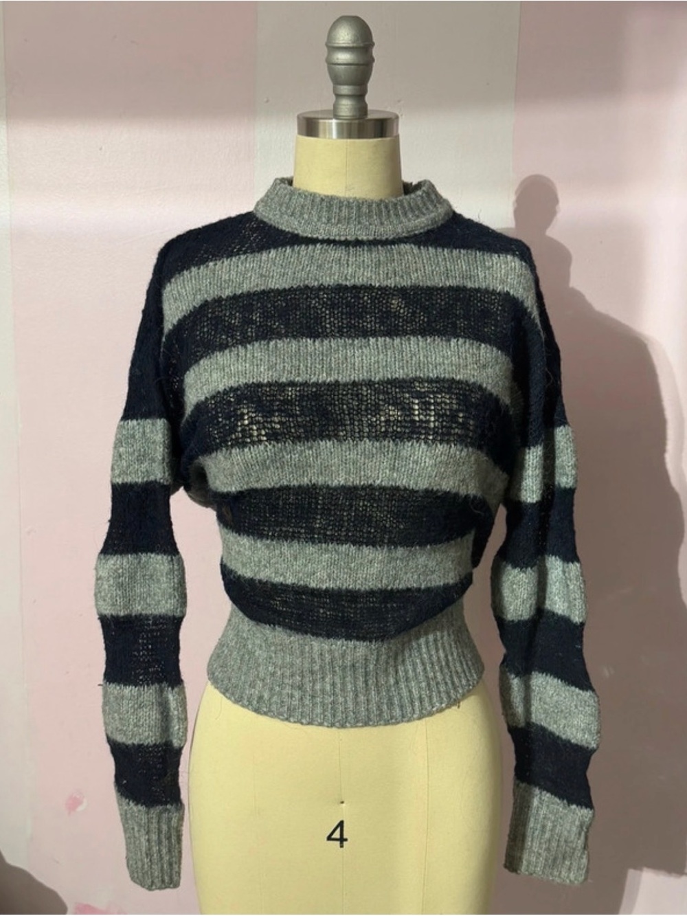 Zara Striped Crewneck Sweater in Gray and Navy